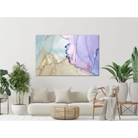 Beige-Blau-Rosa Marmor Muster, Modernes Kunstwerk, Farbkreis, Leinwandmalerei, Druck Auf Leinwand, Transparente Farben, Glanzmalerei von 2021ArtDesign