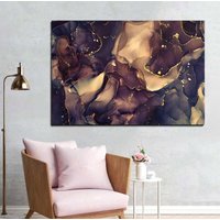 Dunkellila Abstrakt Leinwand, Blaues Lila Druck, Dunkelblaue Abstrakte Kunst, Beige Farben Dunkel Blau Marmor Kunst von 2021ArtDesign