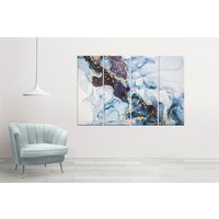 In Alkohol Ink Technik, Liquid Art, Dunkelblau, Grau-Gold, Farbmix, Steinschliff, Glänzend, Goldadern, Paint Splash, Leinwandmalerei, Wanddekor von 2021ArtDesign