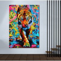 Tiger, Bunte Ölgemälde, Tiermalerei Sammlung, Leinwand Kunst, Abstrakte Malerei, Wild, Mutig, Stark, Bunt, Kreatives Design von 2021ArtDesign