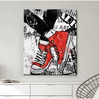 street Kunst, Rotes Converse Paar Turnschuhe Leinwand Malerei Design, Mode-Ikone, Glückliches Mädchen, Dekoration, Geschenkdruck, Fertig Zum von 2021ArtDesign