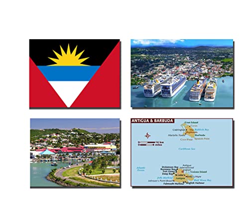 4 Stück Antigua- und Barbuda-Kühlschrankmagnete, Antigua- und Barbuda-Flagge, Antigua- und Barbuda-Karte von 2022