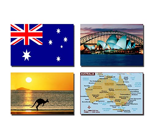 Kühlschrankmagnete, Australien-Flagge, Australien, Karte, Australien, 4 Stück von 2022