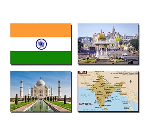Kühlschrankmagnete, Indien-Flagge, Indien, Karte, Indien, 4 Stück von 2022