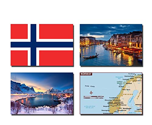 Kühlschrankmagnete, Norwegen, Norwegen, Flagge, Norwegen, Karte, Norwegen, 4 Stück von 2022