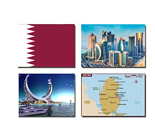 Kühlschrankmagnete, Qatar-Flagge, Qatar-Flagge, Qatar-Karte, Qatar-Anziehungen, 4 Stück von 2022