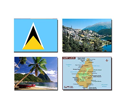 Kühlschrankmagnete, Saint Lucia-Flagge, Saint Lucia, 4 Stück von 2022