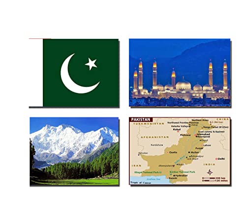 Pakistanische Kühlschrankmagnete, Pakistan-Flagge, Pakistan-Karte, Pakistan-Attraktionen, 4 Stück von 2022