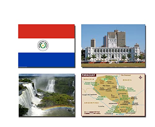 Paraguay-Kühlschrankmagnete, Paraguay-Flagge, Paraguay-Karte, Paraguay-Attraktionen, 4 Stück von 2022