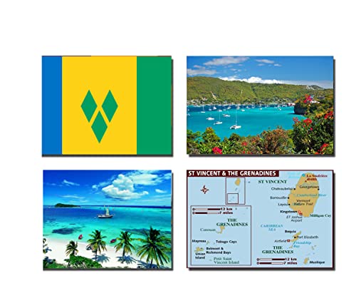 Set mit 4 Kühlschrankmagneten, Heiliger Vincent und die GrenadinesFlagge – Heiliger Vincent und die GrenadinesFlagge Saint Vincent und die GrenadinesKarte Saint Vincent und die von 2022