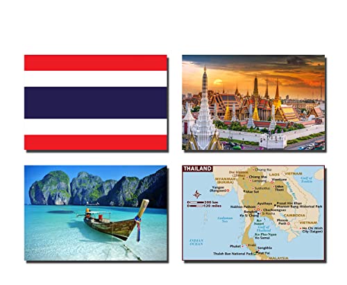 Set mit 4 Thailand-Kühlschrankmagneten – Thailand-Flagge Thailand-Karte von 2022