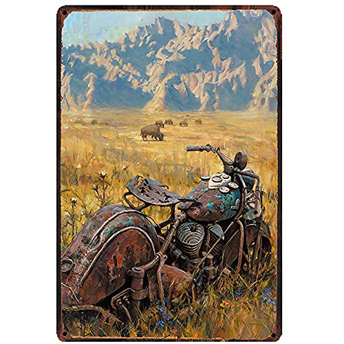 Blechschild Metall Schilder Retro Zinnschild Metall Metallschild Für Garten Badezimmer Bar Wohnzimmer Eine Kuhherde Und Ein Altes Motorrad S von 208