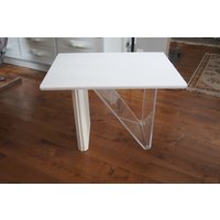 Vintage Luxo Rama Holz Acryl Beistelltisch-Space Age Tisch-Postmodern Beistelltisch-Retro Tisch von 20centurygirlDesigns