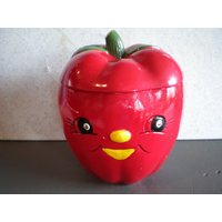 Vintage Mid Century Keramik Anthropomorphic Red Apple Keksdose - Made in Japan von 20thCenturyCool