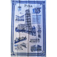 Extra Großes Vintage Retro Blau Und Weißes Unbenutztes Geschirrtuch Aus Baumwolle - Souvenir Von Pisa in Italien Würde Toll Gerahmt Aussehen von 20thCenturyStuff