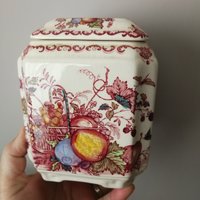 Masons Ironstone Obstkorb Porzellan Deckeldose Mit Rosa Blumen - Und Obstdesign Perfekt von 20thCenturyStuff