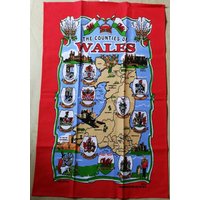 Unbenutztes Vintage Geschirrtuch Aus Baumwolle Mit Der Landkarte Von Wales von 20thCenturyStuff