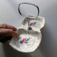 Vintage Midwinter Stylecraft Porzellan Und Chrom Marmelade Butter Servierschale Retro Floral von 20thCenturyStuff