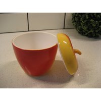 2 Stück 4 "Vintage Hazel Atlas Milchglas Apfel Rot Gelb Stem Deckel Jelly Marmelade Glas Retro Küche Kommode Catch-All Bauernhaus Sehr Süßes Geschenk von 222nest