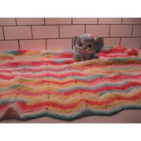 2 Stück Vintage Handmade 30 "Gestrickte Baby Decke Brody Elefant Keramik Pflanzer Combo Zick-Zack Borte Popsicle Streifen Plüsch Retro Hygge von 222nest