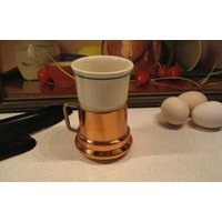 2 Stück Vintage Keramik Kupfer Mokkatasse Espressotasse Messing Griff Portugal Blauer Streifen Separate Abschnitte Teleflora Hot Kakao Bistro Stifte von 222nest