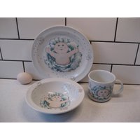 3Er Set Vintage Royal Worcester Cabbage Patch Kinder Passendes Feines Porzellan 1984 Teller Schüssel Tasse Häschen Mit Fühler Retro Geschenk Niedlich von 222nest