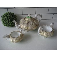 4 Stück Vintage Royal Stafford Teekanne Set Pie Crust Rand Creme Zucker Gold Vergoldung # 732562 Made in England Handbemalte Perlen Fuß Schönes von 222nest