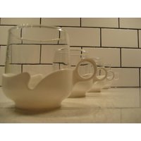 4-Teiliges Set Vintage Hitzebeständige Brillenbecher Abnehmbarer Reiner Weißer Kunststoffbasisgriff Espresso Corretto Retro Post Mod Memphis Milano von 222nest