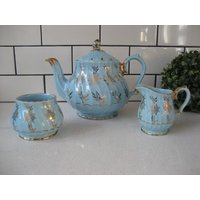 4Tlg Vintage Sadler Teekanne Passend Sahne Zuckerdose Set Kornblume Blau Gold Hergestellt in England Nachkriegsgarten Teeparty Retro-Duschegeschenk von 222nest