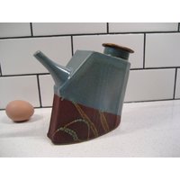 5, 5 "Vintage Handgemachte Keramik Teekanne Waterer Grifflos Schräg Seitliche Einzüge Offbeat Studio Artisan Signiert Gut Ausgewogen Glasiert Ooak von 222nest