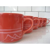 5Er Set Xl Vintage Kaffeetassen Coral Body Blush Pink Freestyle Design Dicke Keramik Bequeme Griffe Gemütliches Cottage Am Meer von 222nest