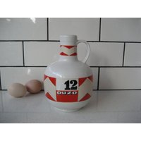 6, 5 "Retro Ouzo 12 Krug Ionia Hellas Glasierte Vintage Flasche Vase Charlie Brown Streifen Rot Orange Opa Party Home Bar Warenkorb Dekor Geschenk." von 222nest