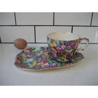 8 "Vintage Royal Winton Tee & Toast Set Grimwades Chintz Julia Made in England Vergoldung Retro Snack Duschgeschenk Gartenparty von 222nest