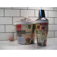 Passendes Set Vintage Likör Label Decoupage Stil Eiskübel Cocktail Shaker Retro Barware Hong Kong Schnaps Anzeigen Buntes Hausbargeschenk von 222nest