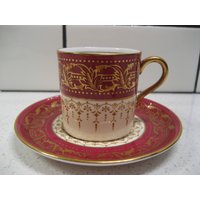 Vintage Aynsley Demitasse Tee Espresso Set Gold Filigrane Vergoldung Goldgriff Merlot Hintergrund England C.1940-60 Retro-Duschegeschenk Teeparty von 222nest
