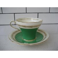 Vintage Aynsley Korsett Tee Duo Goldener Blattrand Dense Kelly Green Gold Vergoldung Circa 1940-60 Klassiker Garten Teeparty Retro Duschgeschenk von 222nest