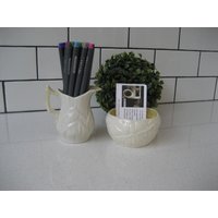 Vintage Belleek Cream & Sugar Set Made in Irland Federleicht Lotus Muster Opaleszierend 6Th Mark Circa 1965-80 Vielseitiges Aufbewahrungsgeschenk von 222nest