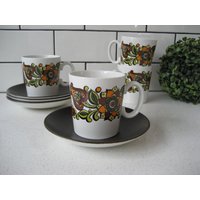 Vintage Englisch Keramik Tasse Untertasse Set Tanya Muster Retro Stoke On Trent Staffordshire 70Er Jahre Stil Geschenk Stilisierte Blumen von 222nest