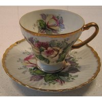 Vintage Japan Teetasse Set Retro Rosen Porzellan Schwer Gold Gemasert Texturiert Midcentury Geschenk Für Mama Garten Tee Party von 222nest