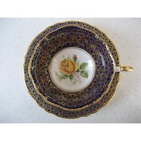 Vintage Paragon Große Rose Teetasse Set Cobalt Hintergrund Footed Interessant Pebbled Gold Muster Schrank Duo Garten Tee-Party Dusche Geschenk von 222nest