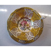 Vintage Paragon Sweet Pea Teetasse Set Reichlich Gold Filigree Sonnenschein Gelb Breite Rüsche Mund Schrank Duo Retro Dusche Geschenk Garten Tee von 222nest