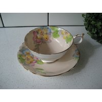 Vintage Paragon Weithals Teetasse Untertasse Set Gold England Orange Blossom Handbemalte Akzente C.1935 Garten Teeparty Retro-Duschegeschenk Luxe Vintage Paragon Weithals Teetasse Untertasse Set Gold England Orange Blossom Handbemalte Akzente C.1935 Garten Teeparty Retro-Duschegeschenk Luxe von 222nest
