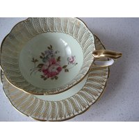 Vintage Royal Stafford Teetasse Duo Cabbage Rose Tasse Untertasse Frühlingserbse Grün Weitmaul Gold Design Garten Tee-Party Dusche Geschenk von 222nest