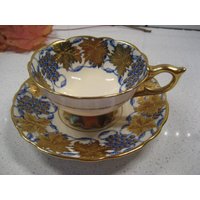 Vintage Royal Stafford Teetassen-Set La Vigne D'or Navy Umfangreiche Gold Handbemalte Trauben Überbacken Fuß England Dusche Geschenk Garten Tee Party von 222nest