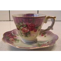 Vintage Shafford Teetasse Untertassen-Set Handbemalt Retro Gold Japan Lila Blumen Midcentury Strukturiert Gartenparty Geschenk Romantisch von 222nest