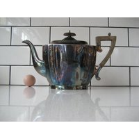 Vintage Silberplatte Sheffield England Teekanne Art Deco Vertikale Eingeschnittene Ecke Design Unzerbrechlicher Griff Patina Teeliebhaber Geschenk von 222nest