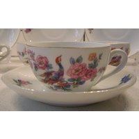 Vintage Tschechoslowakei Porzellan Teetasse Untersetzer D & F Riedl Von Riedelstein Boho Vögel Retro Blumen Garten Geschenk von 222nest