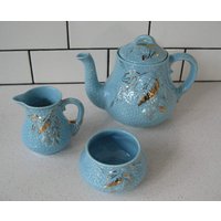 Vintage Wade Teeset Goldene Türkis Rahe Trauben Blätter Baby Puderblau Zweig Griff Made in England Retro Shower Tea Party Waldland von 222nest