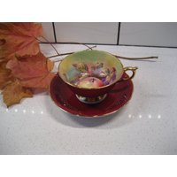 Vintage Weithals Handbemalt Signiert J Martin Teetasse & Paragon Untertasse Goldgriff Goldvergoldung Merlot Cranberry Wunderschöne England-Teeparty von 222nest