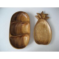 Wahl 12 "Große Vintage Holztabletts Philippinen Monkey Pod 3D Ananas Hawaii Kahana 3 Abschnitte Retro Charcuterie Foyer Schlüssel Boho Tiki von 222nest